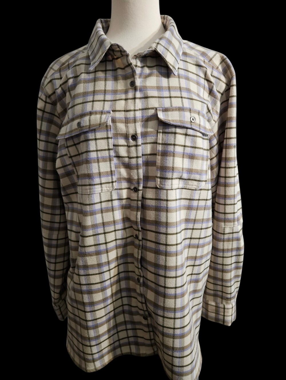 Women's Columbia Plaid Flannel Shirt in Cream, Lilac and Tan, 2X
